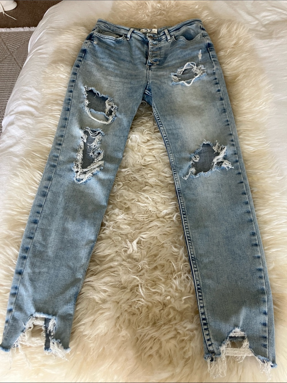 Women’s Distressed Light Blue Jeans - Casual Ripped Denim